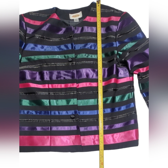 🥰TALBOTS 4 BLAZER DRESSY JACKET BLACK RAINBOW SATIN RIBBON STRIPE GOLD THREAD - Picture 7 of 11
